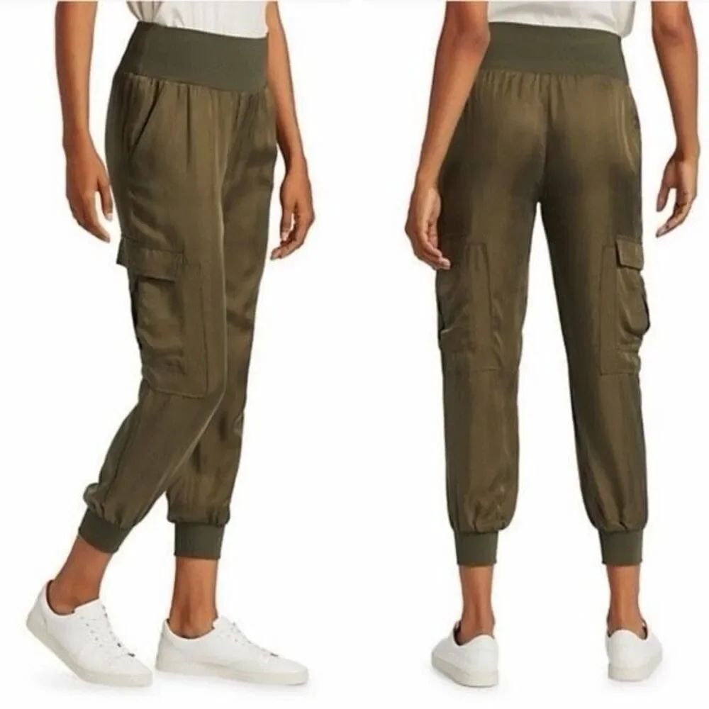 Cinq a Sept Giles Twill Cargo Joggers Cupro in Olive Medium
